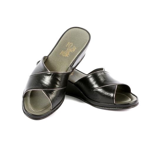 Sophie leather slippers open toe with gold trim