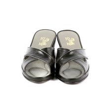 Load image into Gallery viewer, Chloe leather slippers open toe with gold trim