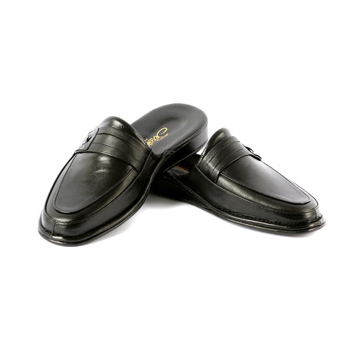 Marlon leather slippers with leather sole and leather appliqué